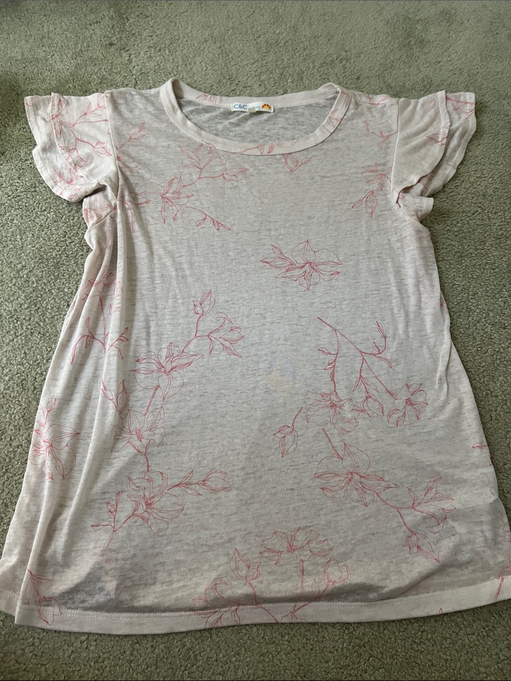C&C California Cream Tee with Pink Floral Sketch Print